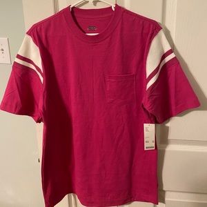 Heavyweight pink tshirt with white stripes